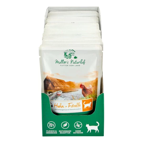 Müllers Naturhof Katzennahrung Huhn & Forelle 100 G, 12er Pack 1