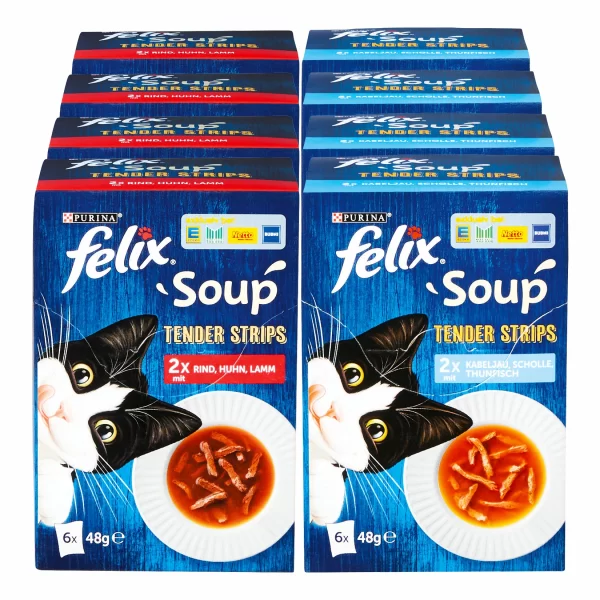 Felix Katzennahrung Soup Tender Strips 288 G, Verschiedene Sorten, 8er Pack 1