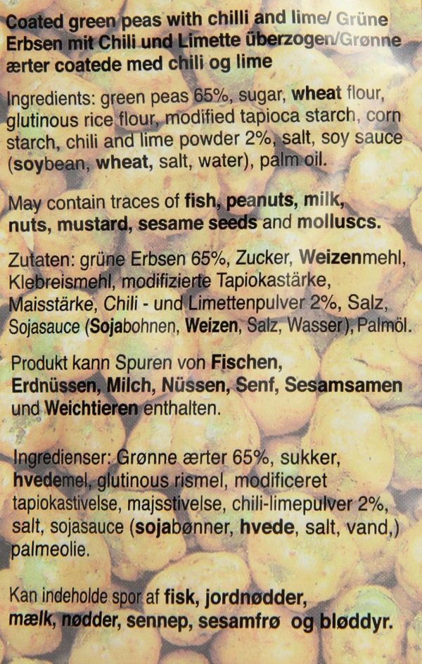 Khao Shong Chili 'n Lime Green Peas, grüne Erbsen mit Chili & Limette überzogen, knackiger Snack im fruchtig-scharfen Teigmantel, fettärmere Alternative zu Nüssen, 1 x 120 g Standbeutel 4