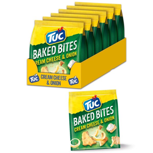TUC Baked Bites Cream Cheese & Onion 6 x 110g I Salzgebäck Großpackung I Cracker mit Sauerrahm-Zwiebel-Geschmack I TUC Mini-Cracker 1