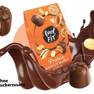 Feel FIT Protein Erdnussbutter-Pralinen in hochwertiger Milchschokolade, ohne Zuckerzusatz, 17% Eiweiß, glutenfrei 33 g (1 Packung) 10