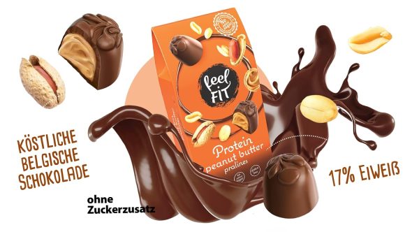 Feel FIT Protein Erdnussbutter-Pralinen in hochwertiger Milchschokolade, ohne Zuckerzusatz, 17% Eiweiß, glutenfrei 33 g (1 Packung) 3