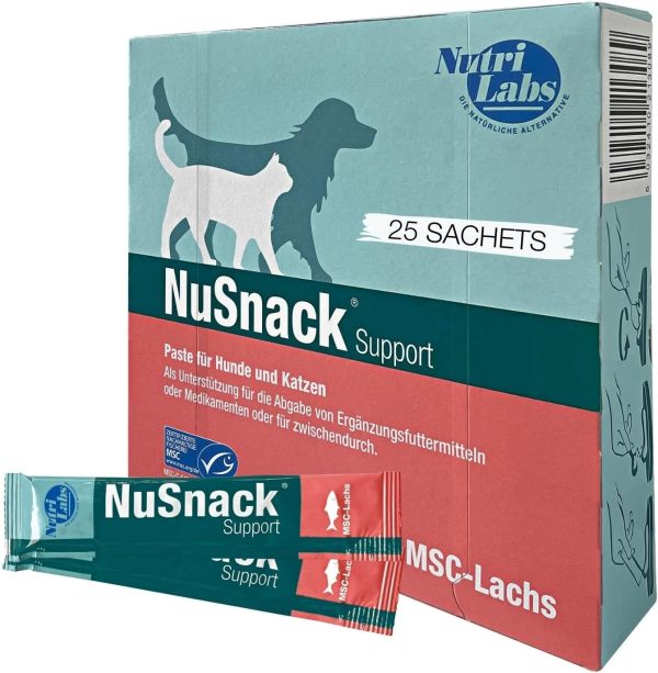 NutriLabs NuSnack® Hunde & Katzen Snacks 25 Sachets à 10 g - Abgabehilfe-Snack für Hunde & Katzen - Leckerli mit Lachsgeschmack - Leckereien für Katzen & Hunde für Medikamente etc. 1