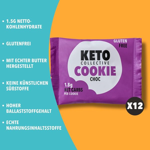 Keto Collective Keto Cookies I 1,5g Netto-Kohlenhydrate I 30g x 12 I Keto Snacks I Zuckerminder I Mit echter Butter zubereitet I Hoher Ballaststoffgehalt I Kohlenhydratarme Snacks, Glutenfreie Kekse 2