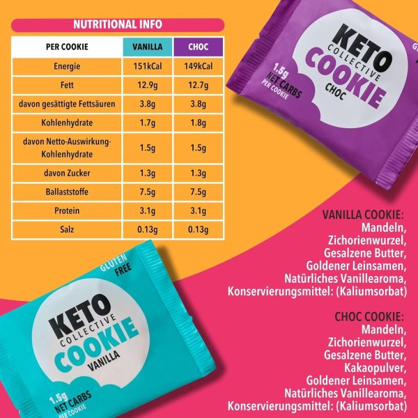 Keto Collective Keto Cookies I 1,5g Netto-Kohlenhydrate I 30g x 12 I Keto Snacks I Zuckerminder I Mit echter Butter zubereitet I Hoher Ballaststoffgehalt I Kohlenhydratarme Snacks, Glutenfreie Kekse 3