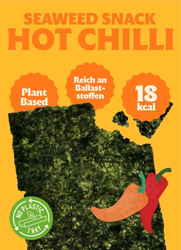Bibigo Seealgen Snack Hot Chili – Scharf gewürzte und geröstete Seelagenblätter – Ideal als Snack oder Topping – 6 x 4 g 2