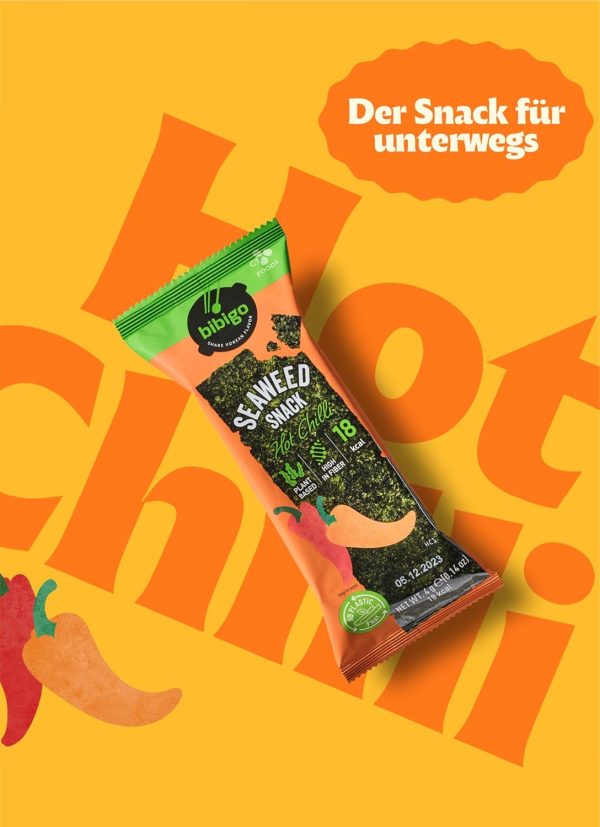 Bibigo Seealgen Snack Hot Chili – Scharf gewürzte und geröstete Seelagenblätter – Ideal als Snack oder Topping – 6 x 4 g 3