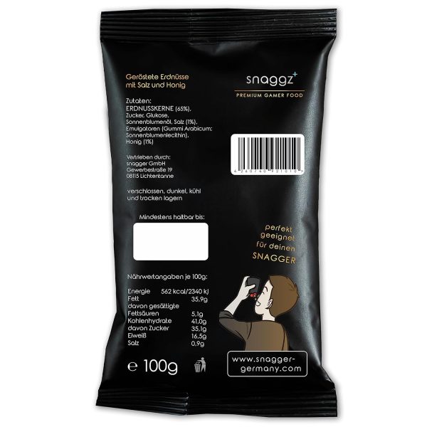 100g Süß-salzig geröstete Honig Erdnüsse by SNAGGER - Gamer Snack HonigSalzErdnuss mit Gerösteten und Gesalzenen Erdnüssen/Nüsse Erdnüsse Gesalzen, Erdnüsse Geröstet und Gesalzen/snaggz+ 5