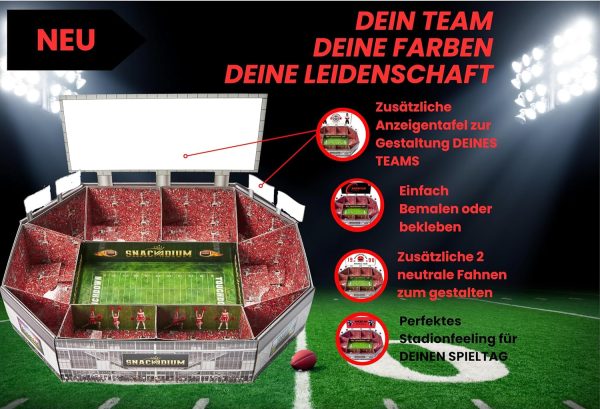 SNACKADIUM PRO - XXL SNACKSTADION für American Football Fans, AUFGEBAUT - Ready für Dein Gameday,Geschenk zum Super Bowl, Geburtstag, Snackstadium passend zur NFL (Teamfarbe Rot) 2