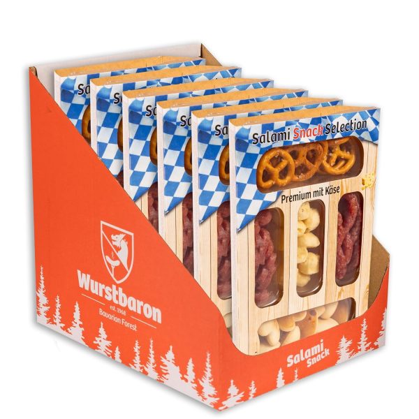 Snack Selection Premium Käse 6er Set, Snackbox mit Salami, Salzbrezel, Gebäck und Käse, 6 x 80g Snacks 1