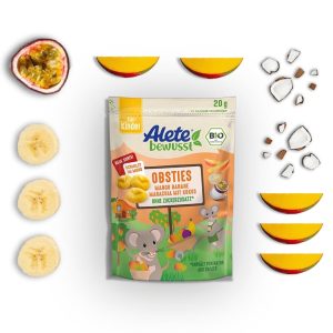Alete bewusst Obsties Mango Banane Maracuja mit Kokos, ab 3 Jahren, gefriergetrocknete Bio-Fruchtchips, Früchte-Snack für Kinder, verzehrfertig im verschließbaren Beutel, 1 x 20 g 10